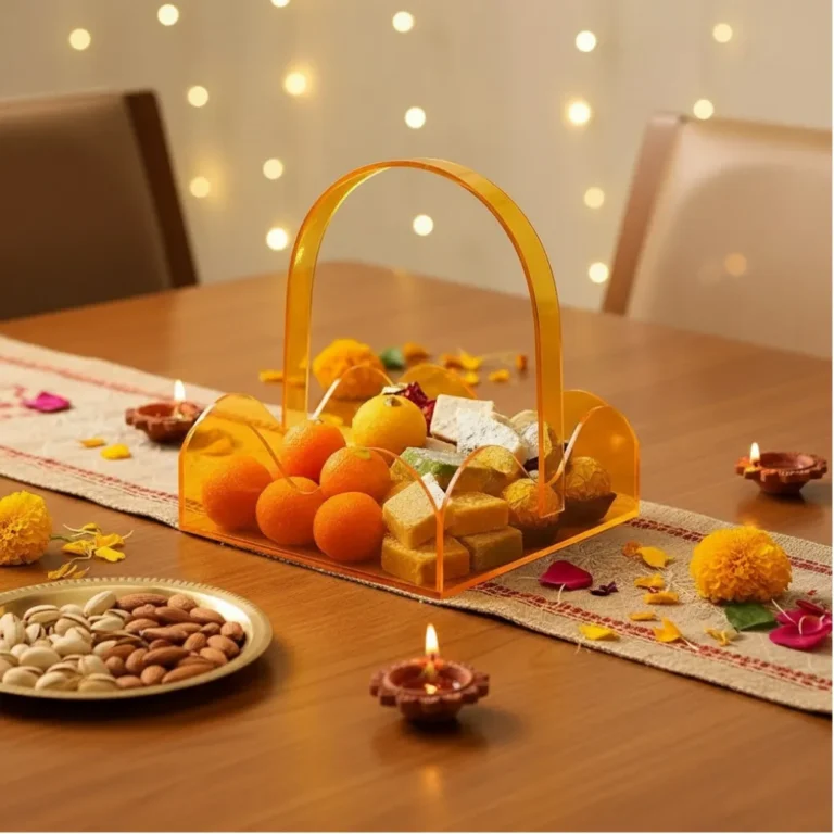 Neon Orange Acrylic Scallop Basket with handle