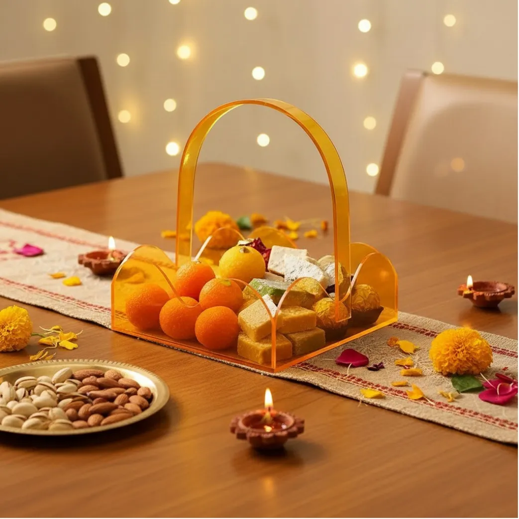 Neon Orange Acrylic Scallop Basket with handle