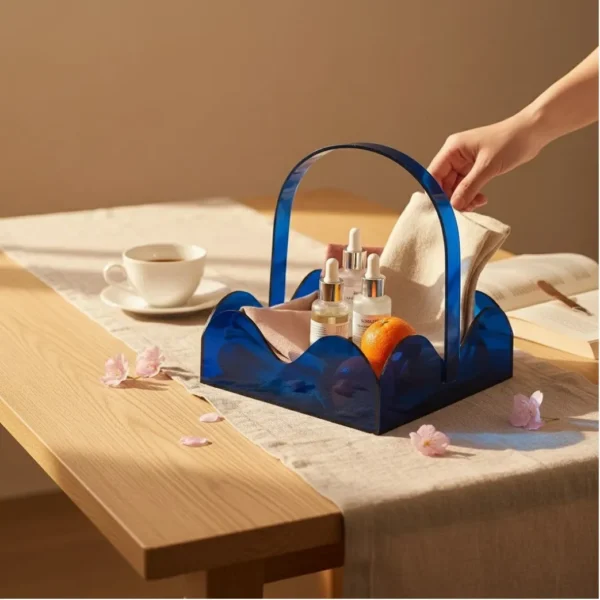 Neon Blue Acrylic Scallop Basket with handle