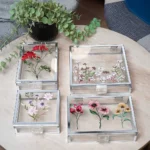 Silver frame floral keepsake box with clear acrylic sides