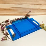 Neon blue acrylic serving tray with extended handles