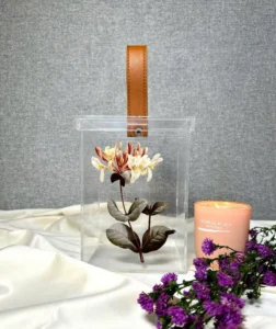 Acrylic Box with Leather Holder – Floral / Solid Design