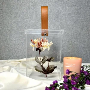 Acrylic Box with Leather Holder – Floral / Solid Design