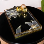 Top view of gold Aurora Luxe Tray on coffee table