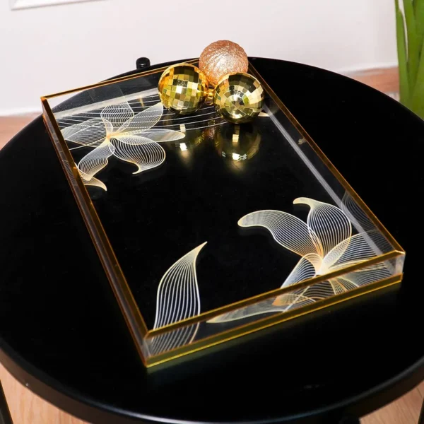 Top view of gold Aurora Luxe Tray on coffee table