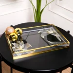 Top view of gold Aurora Luxe Tray on coffee table